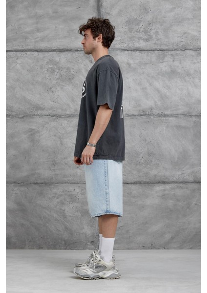 Füme Oasis Yazılı Yıkamalı Oversize Tshirt indirimleri