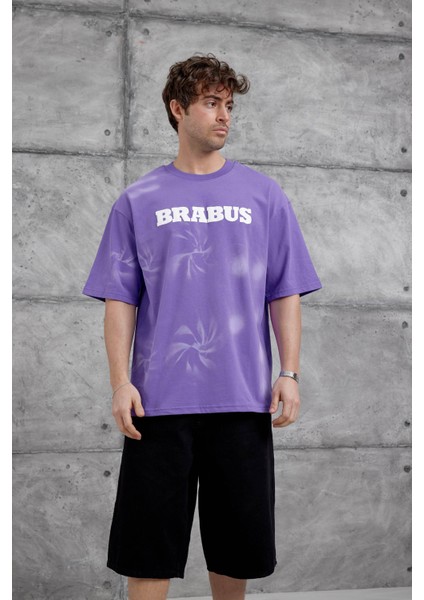 Mor Brabus Yazılı Oversize Tshirt fiyatları
