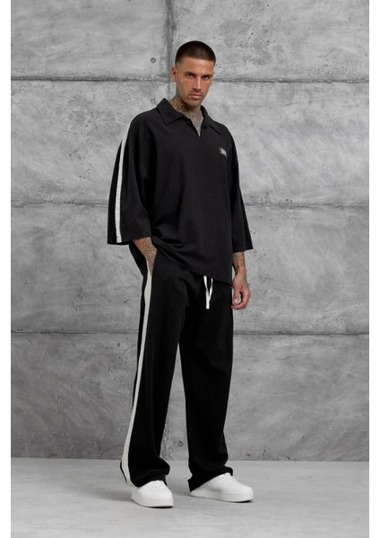 Siyah Fakirkol Yakalı Oversize Tshirt