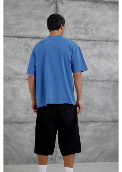 Mavi Parçalı Yıkamalı Oversize Tshirt fırsatları
