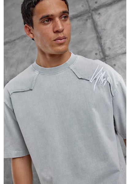 Gri Parçalı Yıkamalı Oversize Tshirt fiyatları