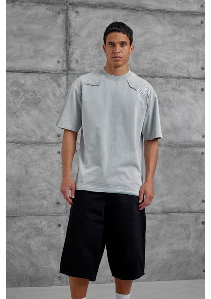 Gri Parçalı Yıkamalı Oversize Tshirt modelleri