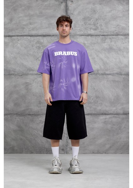Mor Brabus Yazılı Oversize Tshirt