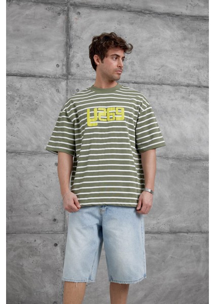 Yeşil Y269 Baskılı ve Çizgili Oversize Tshirt fiyatları