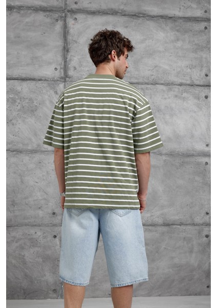 Yeşil Y269 Baskılı ve Çizgili Oversize Tshirt modelleri