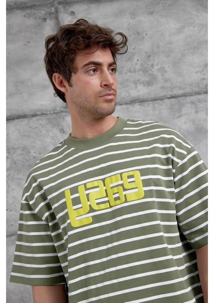 Yeşil Y269 Baskılı ve Çizgili Oversize Tshirt fırsatları
