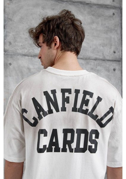 Beyaz Canfield Card Yazılı Oversize Tshirt modelleri