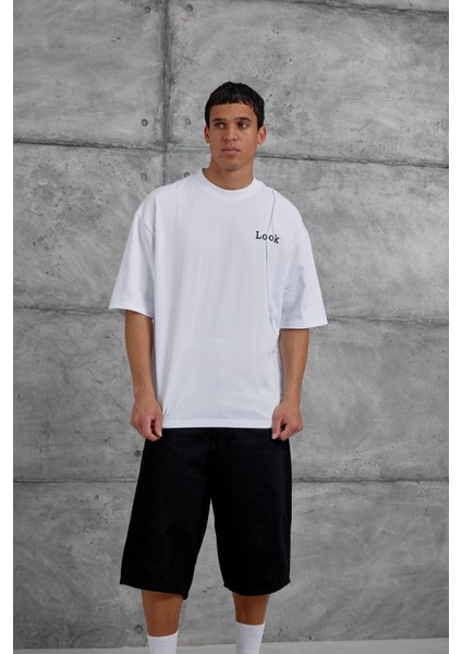 Beyaz Look Yazılı Parçalı Oversize Tshirt modelleri