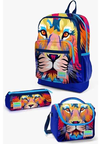 Kids Lacivert Saks Aslan Desenli 3’Lü Okul Çanta Seti Set0123741
