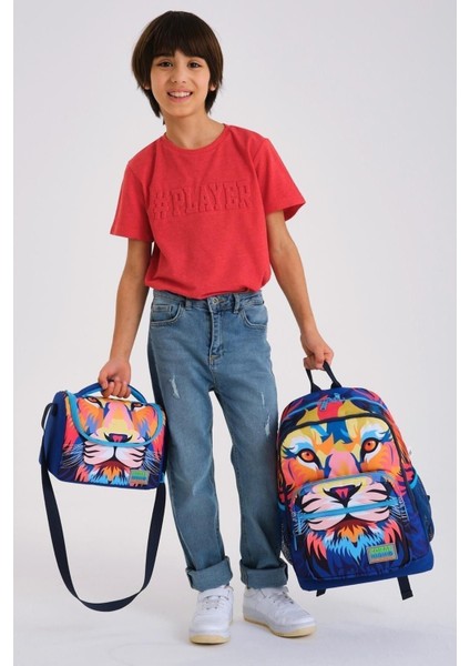 Kids Lacivert Saks Aslan Desenli 3’Lü Okul Çanta Seti Set0123741