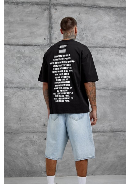 Siyah BR41N POW3R Yazılı Oversize Tshirt