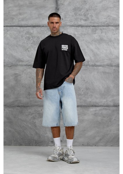 Siyah BR41N POW3R Yazılı Oversize Tshirt fiyatları