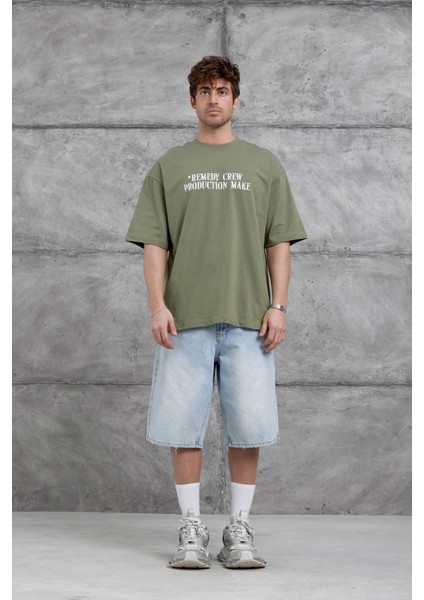 Haki Remedy Crew Yazılı Oversize Tshirt