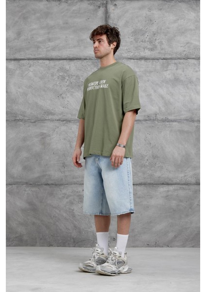 Haki Remedy Crew Yazılı Oversize Tshirt