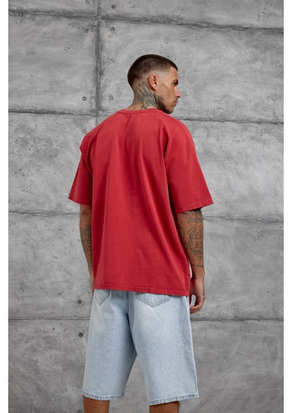 Kırmızı Lesschen Baskılı Yıkamalı Oversize Tshirt modelleri