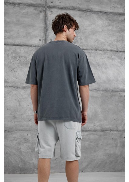 Füme Cepte Rakam Detaylı Yıkamalı Oversize Tshirt fiyatları