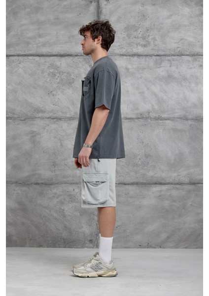 Füme Cepte Rakam Detaylı Yıkamalı Oversize Tshirt indirimleri