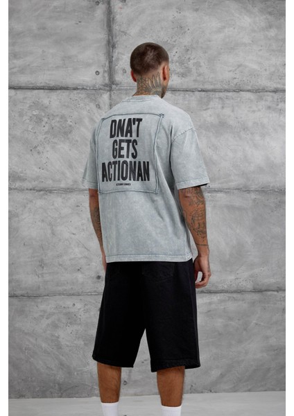 Gri Parça Detaylı Yıkamalı Oversize Tshirt
