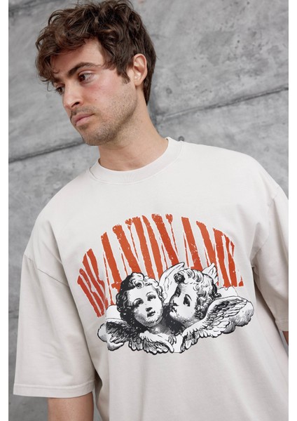 Krem Brandname Yazılı Yıkamalı Oversize Tshirt fiyatları