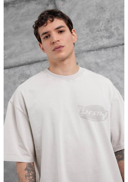 Krem Brand Yazılı Yıkamalı Oversize Tshirt fiyatları