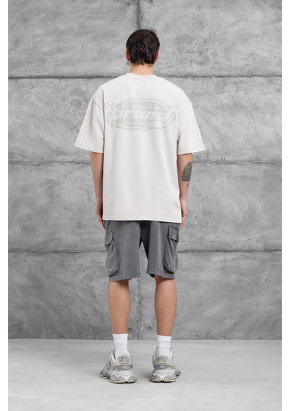 Krem Brand Yazılı Yıkamalı Oversize Tshirt modelleri
