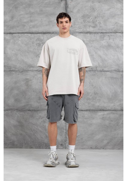 Krem Brand Yazılı Yıkamalı Oversize Tshirt fırsatları