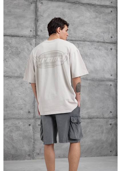 Krem Brand Yazılı Yıkamalı Oversize Tshirt indirimleri