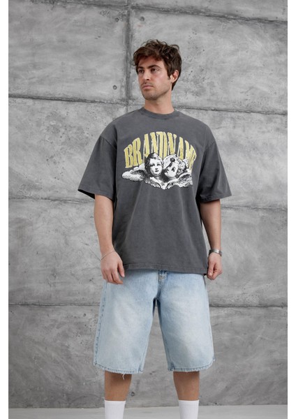 Füme Brandname Yazılı Yıkamalı Oversize Tshirt fiyatları