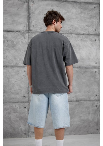 Füme Brandname Yazılı Yıkamalı Oversize Tshirt fırsatları