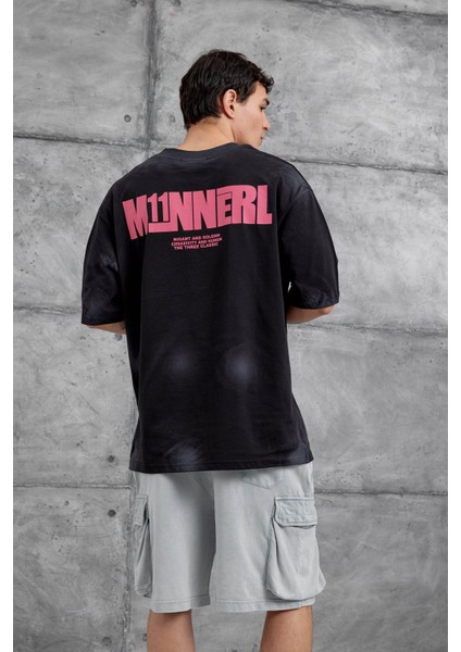Siyah M11 Yazılı Oversize Tshirt