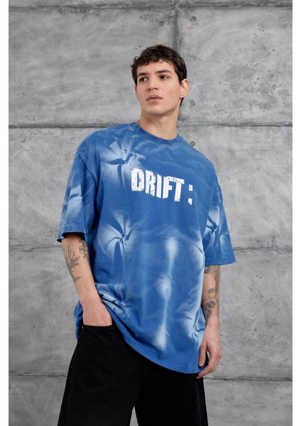 Mavi Drift Yazılı Yıkamalı Oversize Tshirt fiyatları