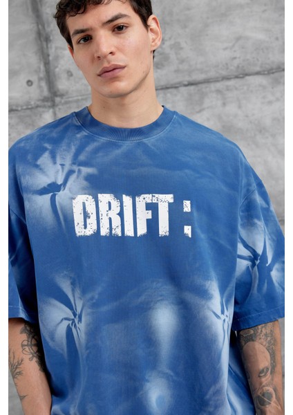 Mavi Drift Yazılı Yıkamalı Oversize Tshirt modelleri