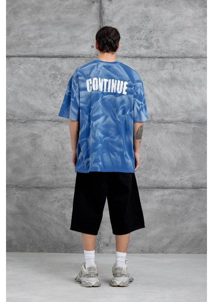 Mavi Drift Yazılı Yıkamalı Oversize Tshirt fırsatları