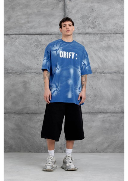 Mavi Drift Yazılı Yıkamalı Oversize Tshirt indirimleri