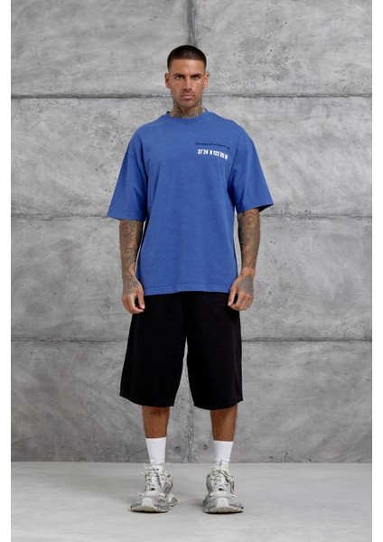 Mavi Parça Detaylı Yıkamalı Oversize Tshirt fiyatları