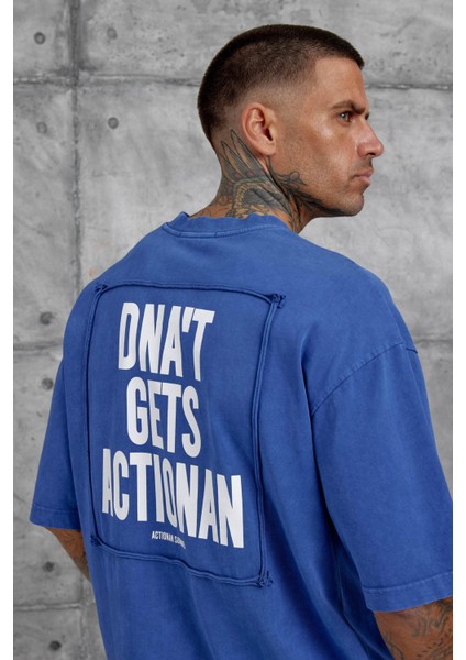 Mavi Parça Detaylı Yıkamalı Oversize Tshirt modelleri