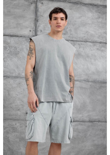 Gri Yıkamalı Oversize Atlet