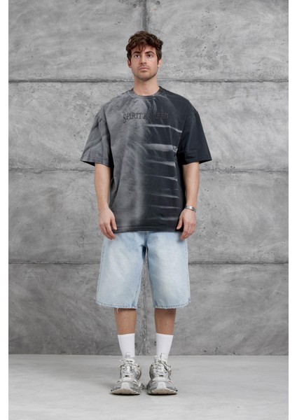 Siyah Spirit&speed Yazılı Yıkamalı Oversize Tshirt fırsatları