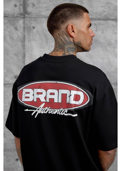Siyah Brand Authentic Yazılı Oversize Tshirt indirimleri