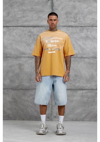 Hardal Gabserine Yazılı Oversize Tshirt