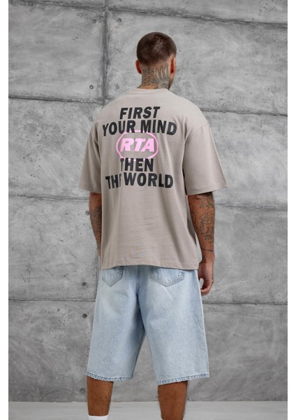 Kahverengi First Your Mind Yazılı Oversize Tshirt fiyatları