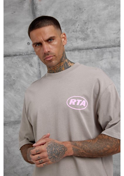 Kahverengi First Your Mind Yazılı Oversize Tshirt modelleri