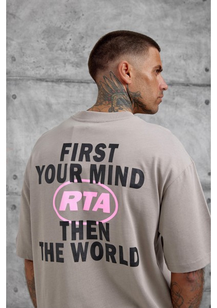 Kahverengi First Your Mind Yazılı Oversize Tshirt fırsatları