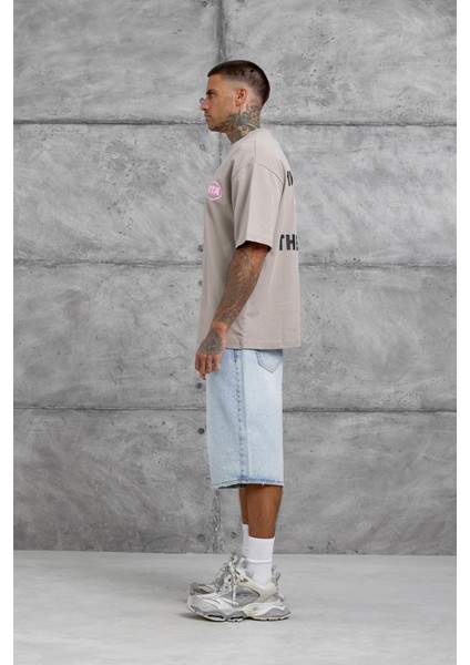 Kahverengi First Your Mind Yazılı Oversize Tshirt indirimleri