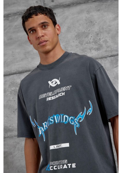 Füme Areswing Yazılı Oversize Tshirt fiyatları