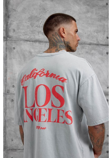 Gri Los Angeles Yıkamalı Oversize Tshirt modelleri