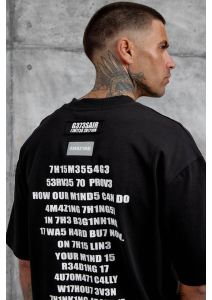 Siyah BR41N POW3R Yazılı Oversize Tshirt modelleri