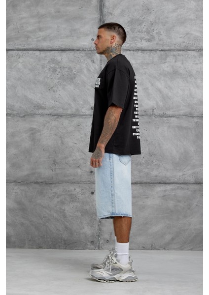 Siyah BR41N POW3R Yazılı Oversize Tshirt indirimleri