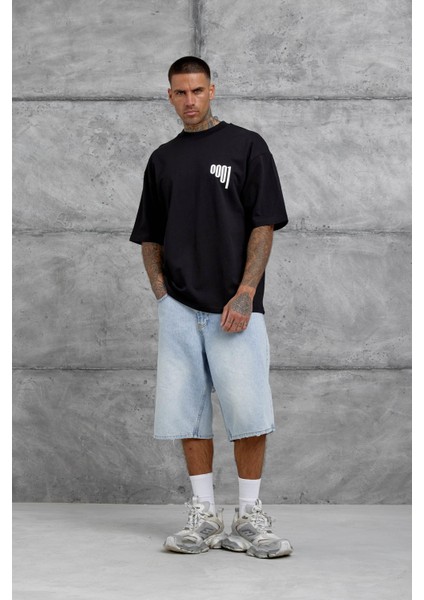 Siyah 0001 Yazılı Oversize Tshirt