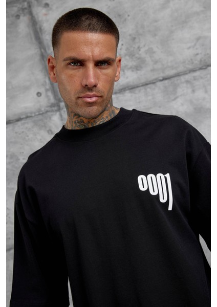 Siyah 0001 Yazılı Oversize Tshirt
